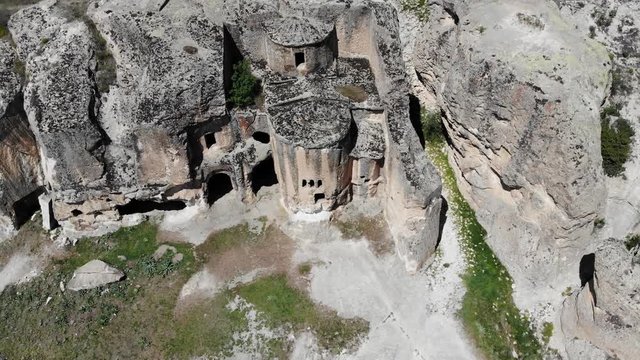Arial view to the byzantine church in phyrigian valley in Afyonkarahisar in Turkey