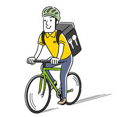 Stock Illustration: food delivery, deliveryman, bicycle - obrazy, fototapety, plakaty