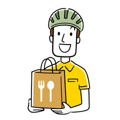 Stock Illustration: food delivery, deliveryman - obrazy, fototapety, plakaty