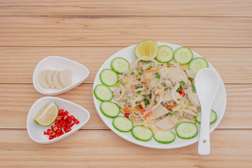 Spicy Glass Noodle Salad(Yum Woon Sen) thai food.