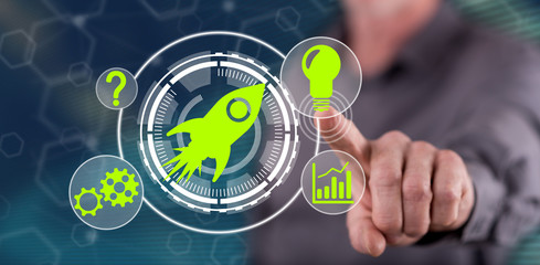 Man touching a start up concept