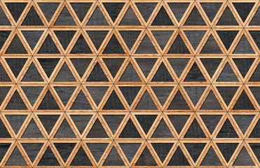 Seamless brown and black wooden wall with triangle pattern.
