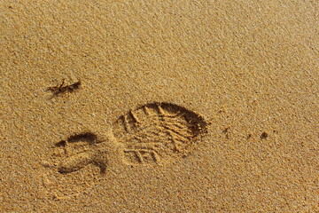 Huella en la arena de la playa.