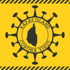 Corona virus in Kapas Island sign. Round badge with shape of virus and Kapas Island map. Yellow island epidemy lock down stamp. Vector illustration.