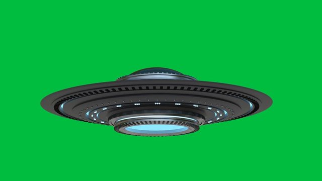 3d rendering metal ufo or alien spaceship isolated on green screen background