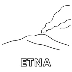 Etna, Sicily. Simple line vector illustration. Black and white print