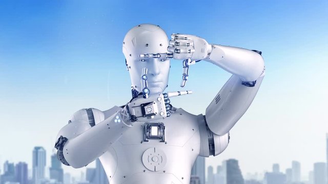 3d rendering cyborg measure or calculate with finger