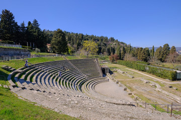 Preserved Roman theatre amphitheater of the I century BC, Fiesole, Florence Tuscany, Italy