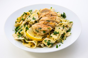 Italian lemon chicken piccata creamy pappardelle