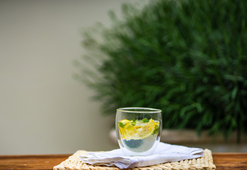 Gin and tonic cocktail with lemon and mint