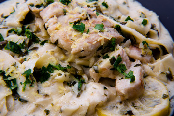 Italian lemon chicken piccata creamy pappardelle