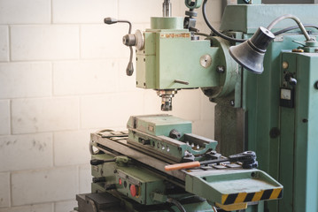 The retro Milling machine in the workshop.