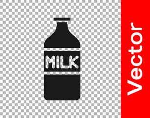 Black Closed glass bottle with milk icon isolated on transparent background.  Vector Illustration
