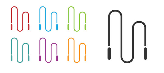Black Jump rope icon isolated on white background. Skipping rope. Sport equipment. Set icons colorful. Vector Illustration