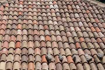 Detail of terracotta roof tiles