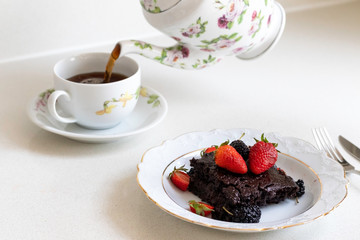 chocolate cake and coffee