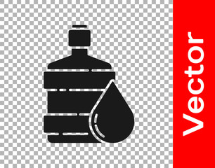 Black Big bottle with clean water icon isolated on transparent background. Plastic container for the cooler.  Vector Illustration