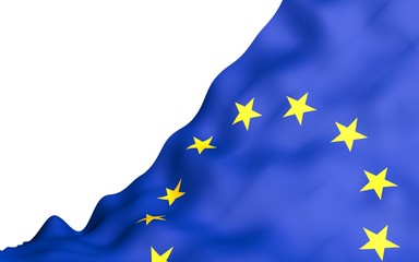 Slightly waving flag of the European Union isolated on white background, 3D rendering. Symbol of Europe. 3D illustration