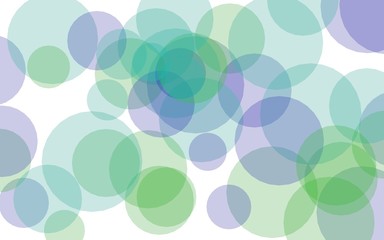 Multicolored translucent circles on a white background. Green tones. 3D illustration