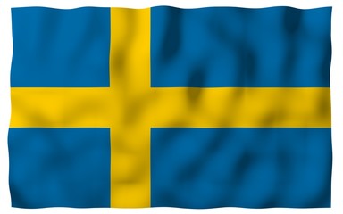 The flag of Sweden. Official state symbol of the Kingdom of Sweden. A blue field with a yellow Scandinavian cross that extends to the edges of the flag. 3d illustration