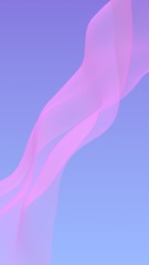 Pink wave on blue sky abstract background. Fluttering pink scarf. Waving on wind pink fabric. Vertical orientation. 3D illustration