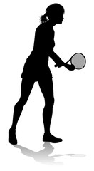 A tennis player woman female sports person in silhouette
