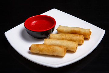 Vietnamese Spring Rolls with traditional soy sauce.