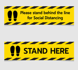 Alert Notice text "Stand here" for stick on floor in concept social distancing Corona virus outbreak
