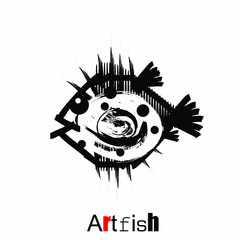 Fish logo icon sign black silhouette Hand drawn paint Artistic design for a gallery restaurant Fashion print clothes apparel greeting invitation card picture banner badge poster flyer websites Vector