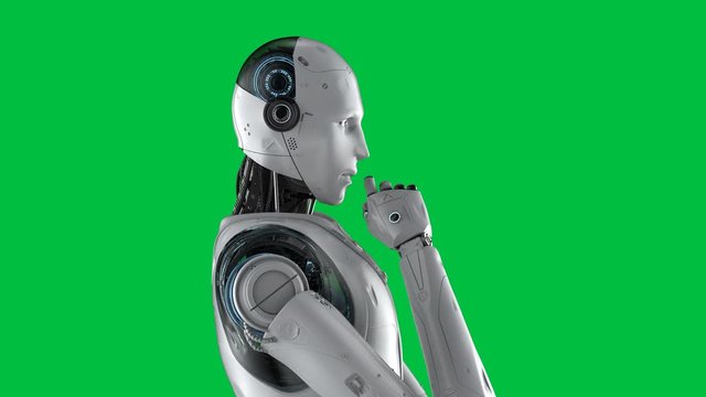 3d rendering ai robot think or compute isolated on green screen background
