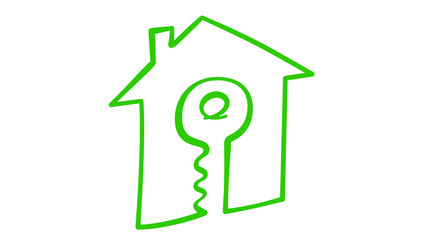 Key inside house icon, hand draw style, vector illustration
