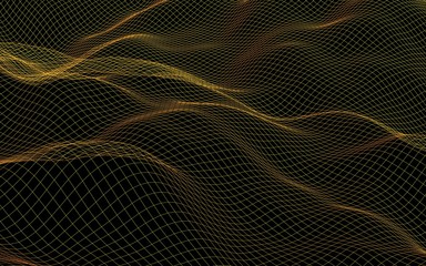 Abstract landscape background. Cyberspace green grid. hi tech network. 3D illustration