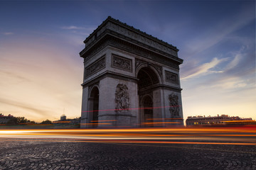 Paris, Famous Arc de Triumph at evening , France
