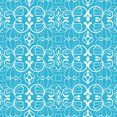 Seamless blue and white colored decorative pattern with clover