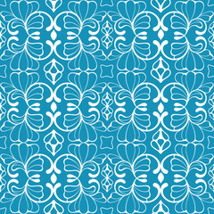 Seamless blue and white colored decorative pattern with clover