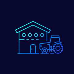 agrimotor and barn line vector icon