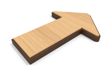 An arrow made of wood. Indicates the direction. course. 3D rendering