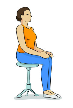 Silhouette of the sittning girl-athlete in full growth in the front. Abstraction, sketch, icon