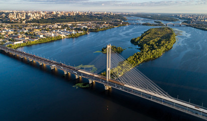 An aerial view shows Dnipro (Dnieper) river in Kyiv (Kiev), Ukraine