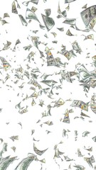 Flying dollars banknotes isolated on white background. Money is flying in the air. 100 US banknotes new sample. 3D illustration