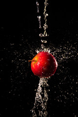 red apple in water splash