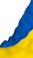 The flag of Ukraine on a white background. National flag and state ensign. Blue and yellow bicolour. 3D illustration waving flag