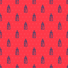 Blue line Bottle nasal spray icon isolated seamless pattern on red background.  Vector Illustration