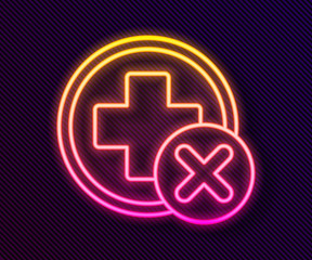 Obraz premium Glowing neon line Cross hospital medical icon isolated on black background. First aid. Diagnostics symbol. Medicine and pharmacy sign. Vector Illustration
