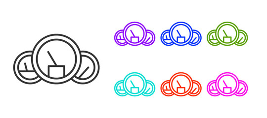 Black line Speedometer icon isolated on white background. Set icons colorful. Vector Illustration