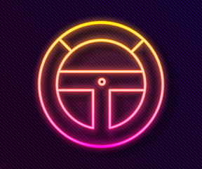 Glowing neon line Steering wheel icon isolated on black background. Car wheel icon.  Vector Illustration