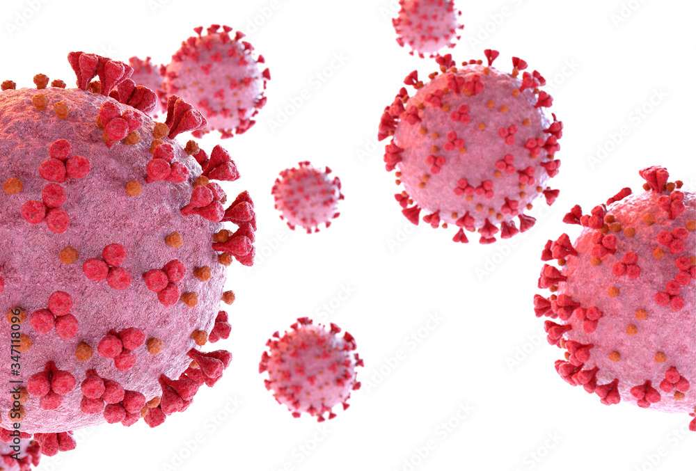 Aufkleber 3d rendering of the coronavirus on a microscopic level. microscope close-up of the covid-19 disease.