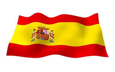 The flag of Spain. Official state symbol of the Kingdom of Spain. Concept: web, sports pages, language courses, travelling, design elements. 3d illustration