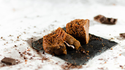 chocolate and banana cake with chocolate chips 