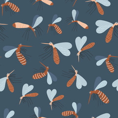 Seamless pattern with moscuito. Cute cartoon baby background. Wallpaper, print, packaging, paper, textile design. flat Vector illustration.